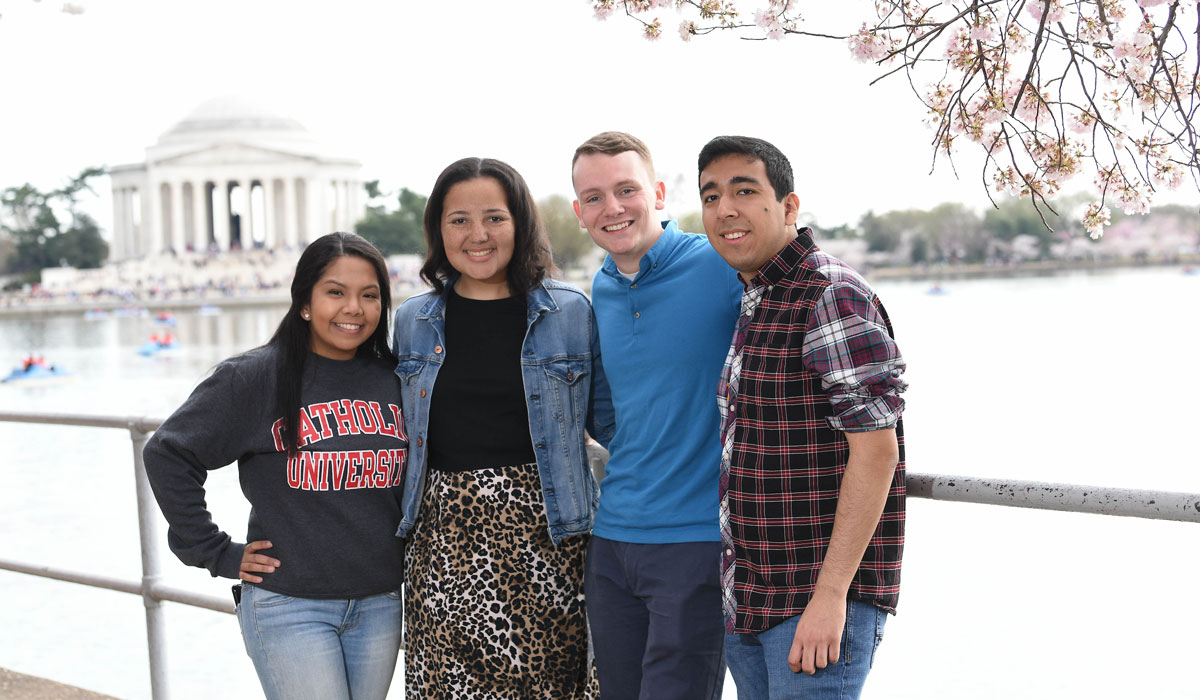 Students by the Jefferson Memorial in D.C.